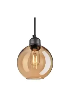 Image of Orlando Tinted Glass Globe Pendant, 7 Inch, Amber, Pewter Holder