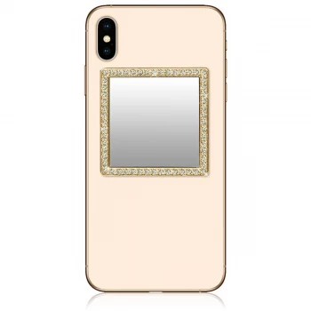 image of iDecoz Gold Square Phone Mirror with Crystals