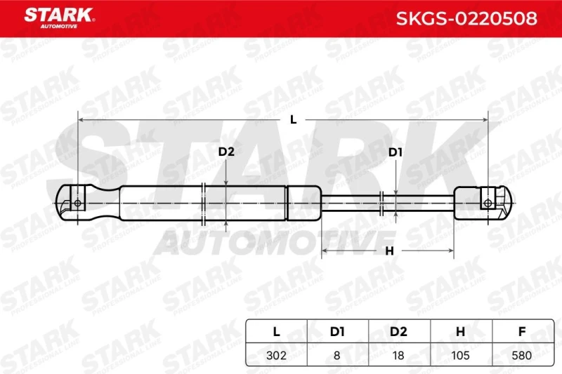 Image of STARK SKGS-0220508 Tailgate strut both sides, Extention Force: 580N Steel Gas Spring,boot (219)