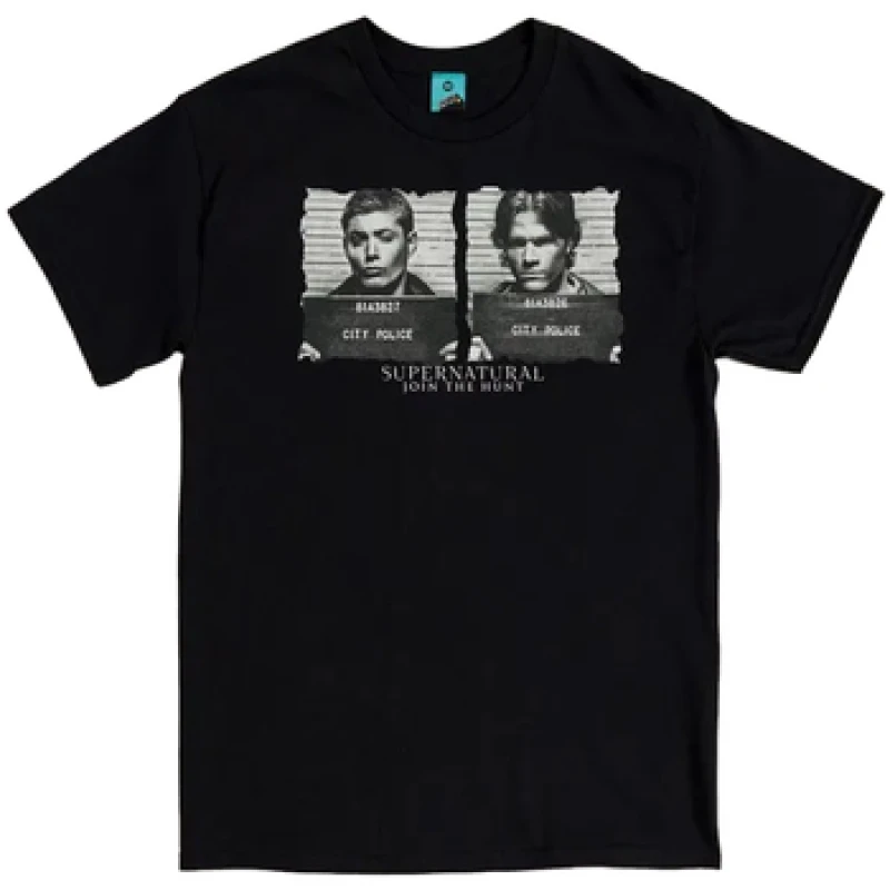 Image of Supernatural Mens Sam & Dean Mugshot T-Shirt in Black Size: Medium Black Male M
