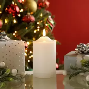 Image of Festive 12.5cm Battery Operated Wax Firefly Pillar Candle With Timer White