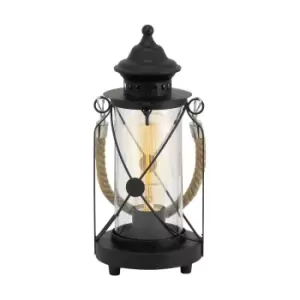 Image of Table Lamp Desk Light Black Steel & Glass Lantern Shade 1 x 60W E27 Bulb