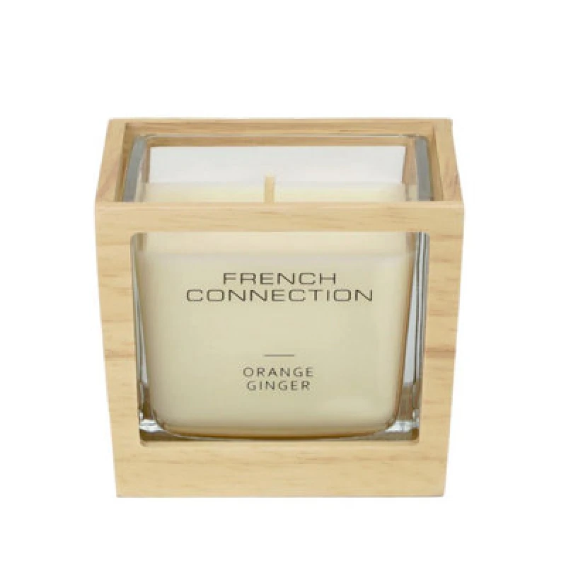 Image of French Connection French Connection Orange & Ginger Candle with Natural Wooden Surround Luxury Gift in Light Oak Size: Medium Light Oak Medium Unise