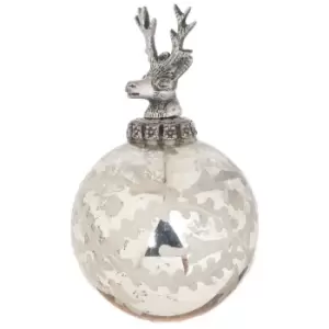 Image of The Noel Collection Silver Etched Stag Top Bauble