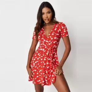 image of Missguided Wrap Front Dress - Red