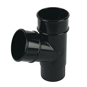 image of FloPlast RY1B Round Line Downpipe 67.5 Deg Branch - Black 68mm