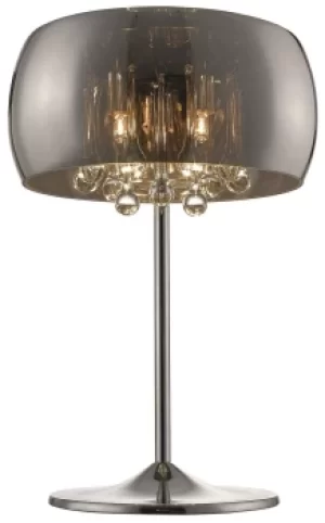 image of Spring 3 Light Table Lamp Chrome, Copper, Crystal with Smoked Glass Shade, G9