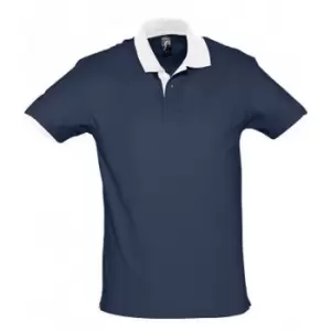 Image of SOLS Prince Unisex Contrast Pique Short Sleeve Cotton Polo Shirt (XL) (French Navy/White)