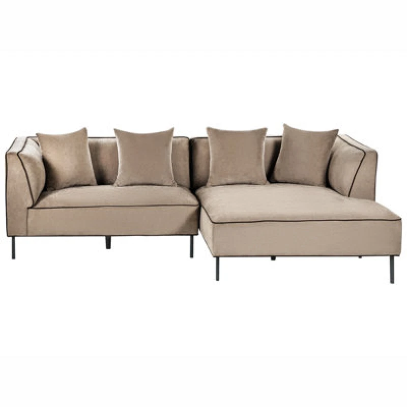 Image of Beliani Corner Sofa 3 Seater Sater Chenille Light Brown Left Hand