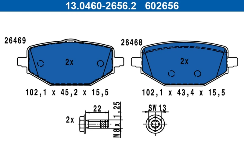 Image of Brake pad set ATE 13.0460-2656.2