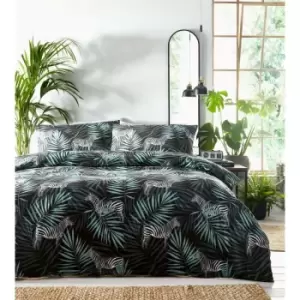 Image of Portfolio Home Zebra Leaves Duvet Cover Set Multi Super King Animal Print Bedding - Multi