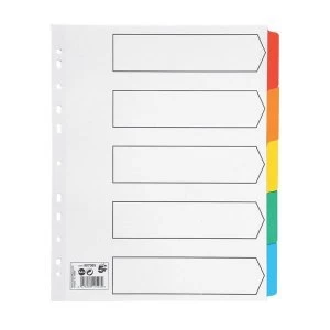 5 Star Office A4 Maxi Dividers 5 Part Multipunched Mylar Reinforced Coloured Tabs 150gsm Extra Wide White