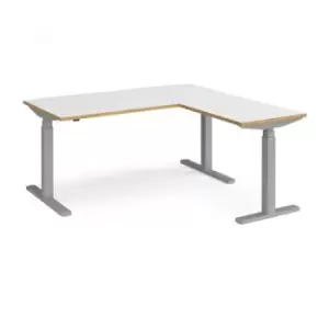 image of Height Adjustable Desk Rectangular Desk With Return 1600mm White/Oak Tops With Silver Frames Elev8 Touch