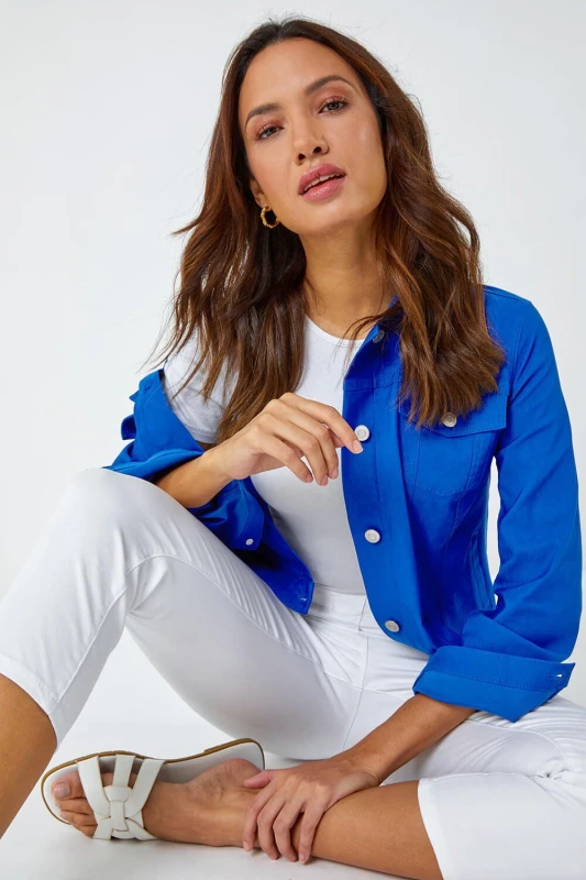 Image of Roman Womens Stretch Pocket Detail Jacket in Royal Size: 16 Royal Female 16