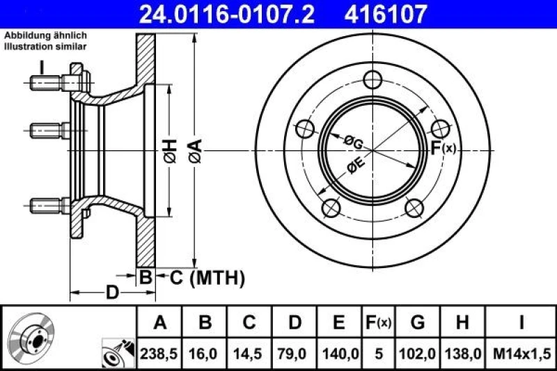Image of ATE 24.0116-0107.2 Brake disc solid, Coated, with bolts/screws Brake Disc (82)