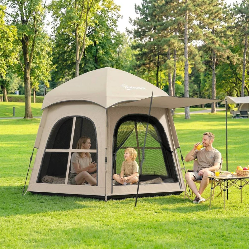 Image of OUTSUNNY Pop Up Tent 3000mm Waterproof for 3-4 Person Khaki Khaki Unisex