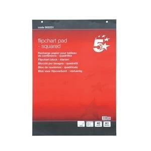 image of 5 Star A1 Flipchart Pad Perforated 40 Feint Squared 20mm Sheets Pack of 5