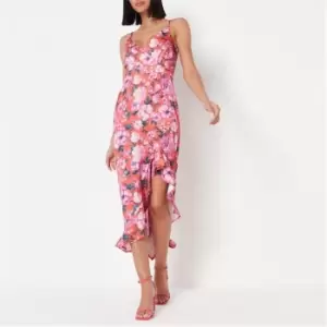 image of Missguided Ruffle Hem Satin Midaxi Dress - Multi