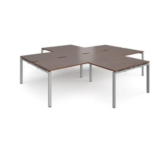 Image of Adapt Bench Desk 4 Person With Return Desks 3200mm Walnut Tops With Silver Frames Adapt Walnut ER32168-S-W