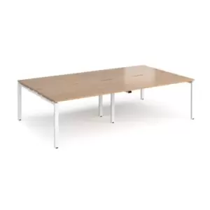 Image of Bench Desk 4 Person Rectangular Desks 2800mm Beech Tops With White Frames 1600mm Depth Adapt