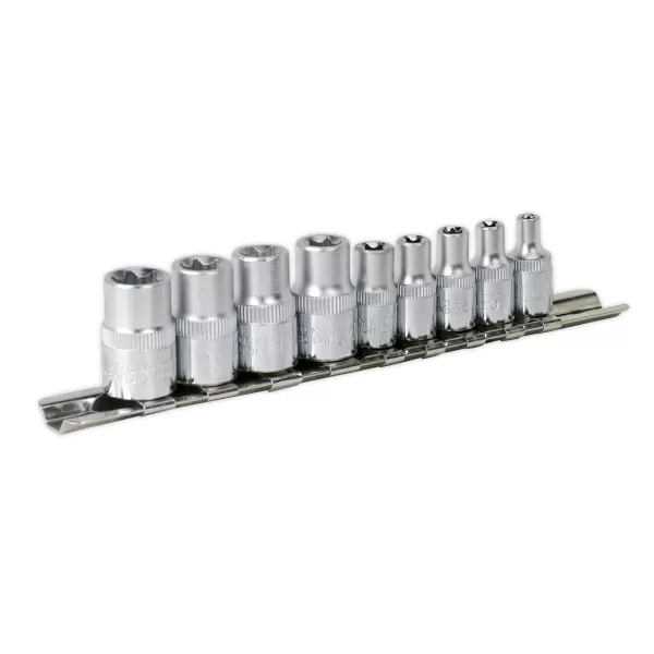 image of Sealey AK616 TRX-Star Socket Set 9pc 1/4 & 3/8Sq Drive E4-E8 & E10-E14