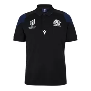 Macron Scotland Rugby Travel Polo Shirt 2023 2024 Adults - Black