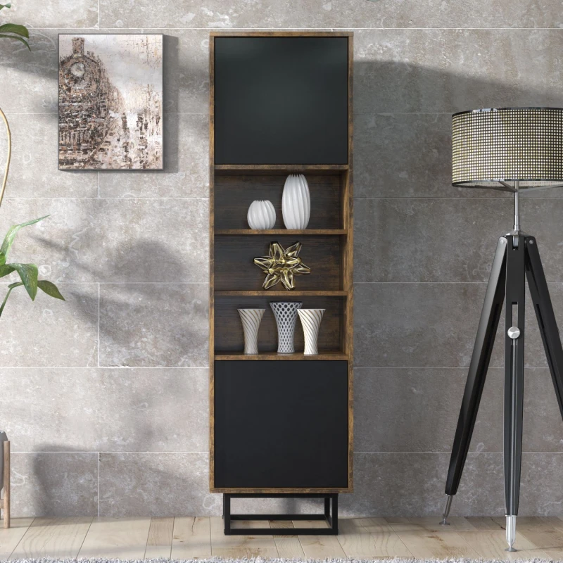 Image of Mex Furniture LTD Display Cabinet 175cm Loft / Industrial in Dark Brown Dark Brown Unisex