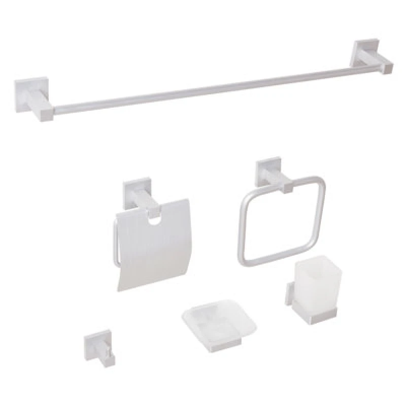 Image of Beliani 6 Piece Bathroom Hardware Set Uvita With Towel Bars And Hooks Silver