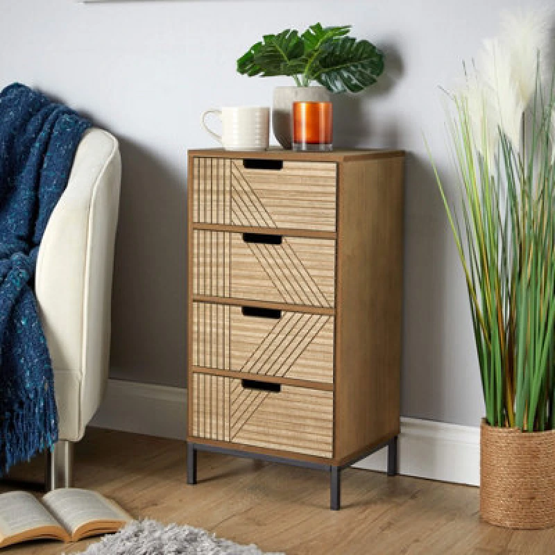 Image of Home Source Solid Chest With 4 Storage Drawers Brown