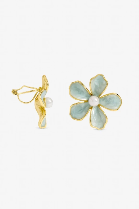 Image of Jon Richard Womens Gold Plated & Blue Enamel Flower Clip Earrings Gold Female One Size
