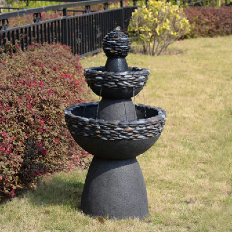 Image of Teamson Home Outdoor Stone-Look 3 Tier Pedestal Floor Fountain, Dark Gray, Grey FT5224DGR-UK