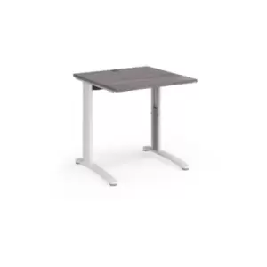 image of TR10 height settable straight desk 800mm x 800mm - white frame and grey oak top