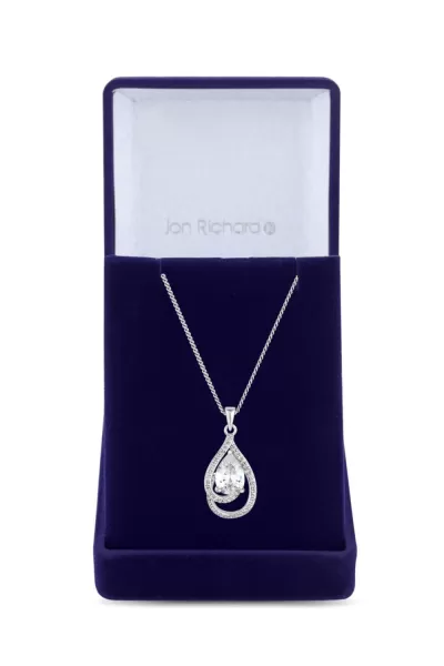 image of Rhodium Plated Cubic Zirconia Pendant Necklace - Gift Boxed