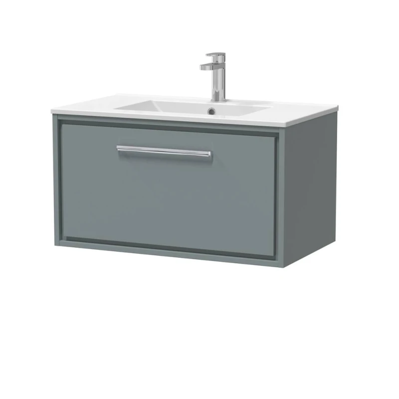 Image of Balterley Bathroom Wall Hung Single Soft-Close Drawer Vanity Unit, Grey, 800mm in Grey Grey Unisex