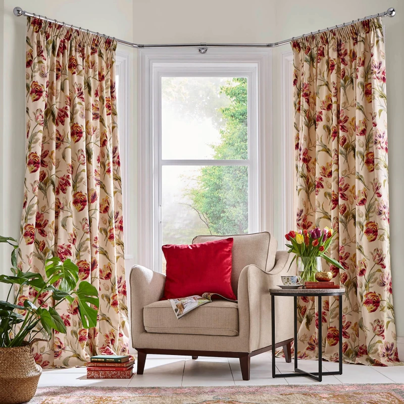 Image of Laura Ashley Gosford Curtains, 162 x 182cm, Cranberry