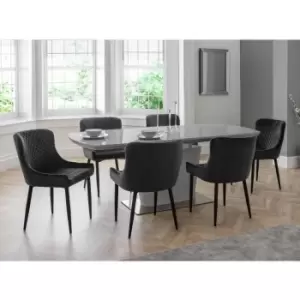 image of Julian Bowen Set Of Como High Gloss Grey Dining Table And 6 Luxe Grey Dining Chairs