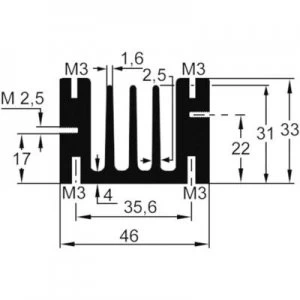 image of Fin heat sink 3.2 CW L x W x H 90 x 46 x 33mm TO 220 ASSMANN