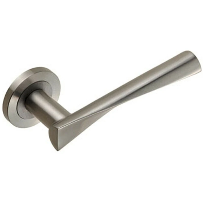 Image of Loops PAIR Angular Twisted Lever on Round Rose Concealed Fix Satin Stainless Steel Metallics