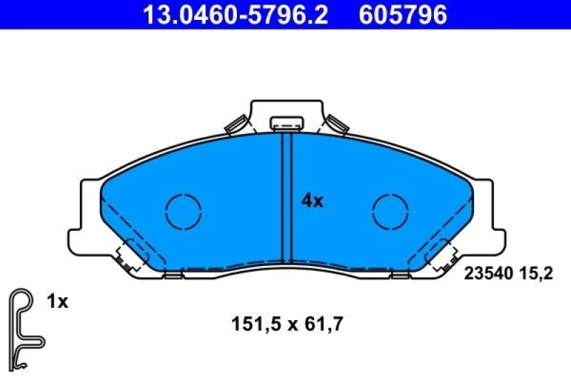 Image of ATE 13.0460-5796.2 Brake pad set with acoustic wear warning, with accessories Brake Pad Set,disc brake (402)