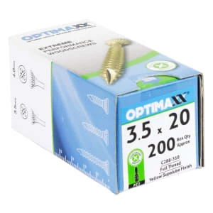 Image of Optimaxx Pz Countersunk Zinc & Yellow Passivated Woodscrew - 3.5 X 20mm Pack Of 200