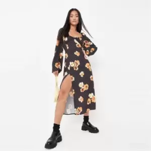 Missguided Ls Balloon Midaxi Milkmaid Polka - Black