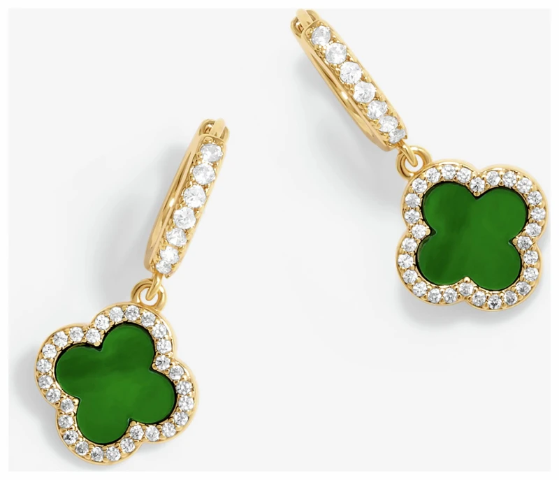 Image of Jon Richard Jon Richard Gold Plated Malachite Clover Drop Earrings