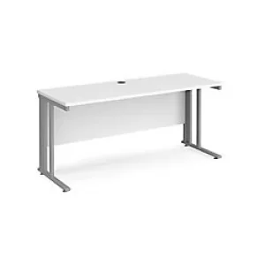 Rectangular Straight Desk White Wood Cable Managed Legs Silver Maestro 25 1600 x 600 x 725mm