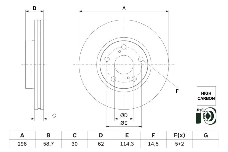 Image of Bosch 0 986 479 G67 Brake disc Vented, Coated, High-carbon Brake Disc (82)