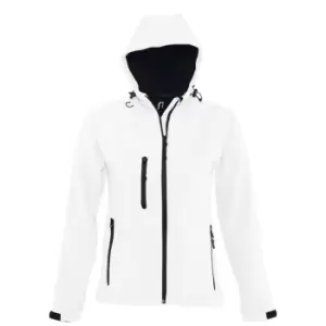 Image of SOLS Womens/Ladies Replay Hooded Soft Shell Jacket (Breathable, Windproof And Water Resistant) (L) (White)