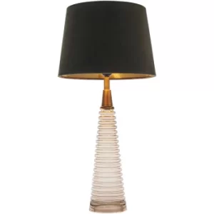 Image of Table Lamp Rose Pink Ribbed Glass, Antique Brass Plate, Mocha Velvet Shade