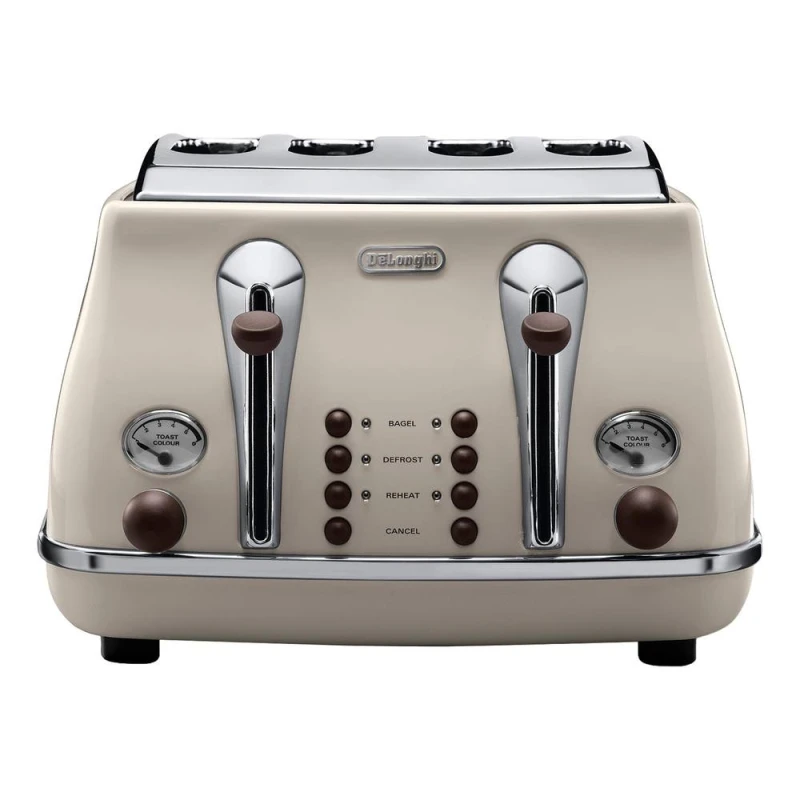 Image of DeLonghi Icona Vintage CTOV4003.BG 4 Slice Toaster - Beige
