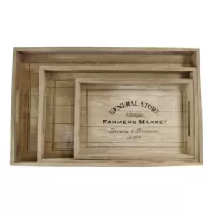 Image of Geko Set Of 3 General Store Wooden Trays With Handles