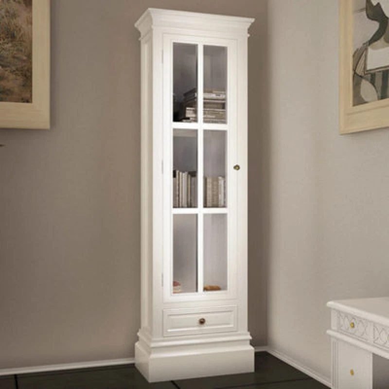 Image of vidaXL Chic Bookcase Cabinet with 3 Shelves White Wooden Home Display Unit