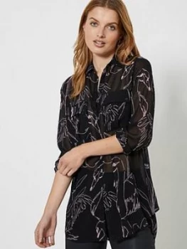 image of Mint Velvet Swan Print Longline Shirt - Black, Size 10, Women